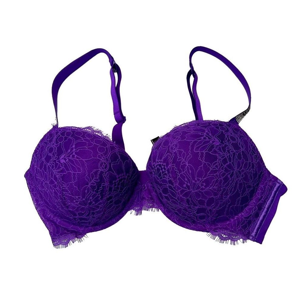 NWOT Victoria Secret 38C Bling Strap Purple Lace Push-Up Underwire Bra - Picture 7 of 11